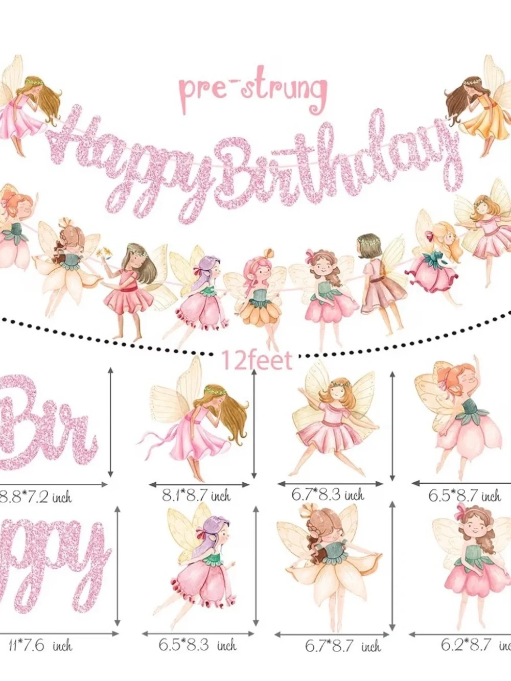 Fairy Birthday Banner - Pink Glitter 